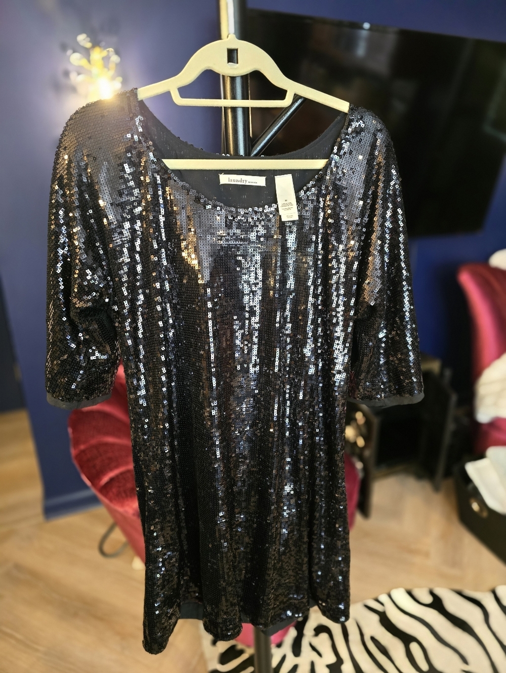 Laundry By Shelli Segal Black Sequin 3/4 Sleeve Sheath Mini Dress